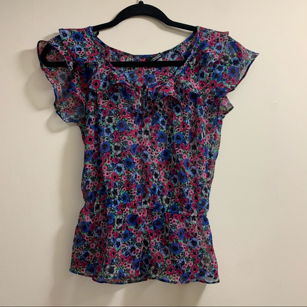H&M Floral Blouse With Frilled Neck Size 6